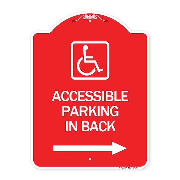 Signmission Accessible Parking on Right Arrow W/ Graphic, Red & White Aluminum Sign, 18" x 24", RW-1824-24355 A-DES-RW-1824-24355 - main